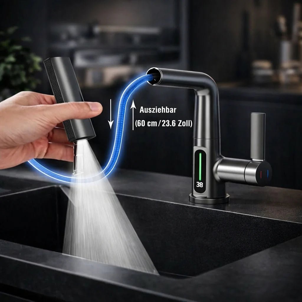 Pull-Out Kitchen Faucet with LED Temperature Display