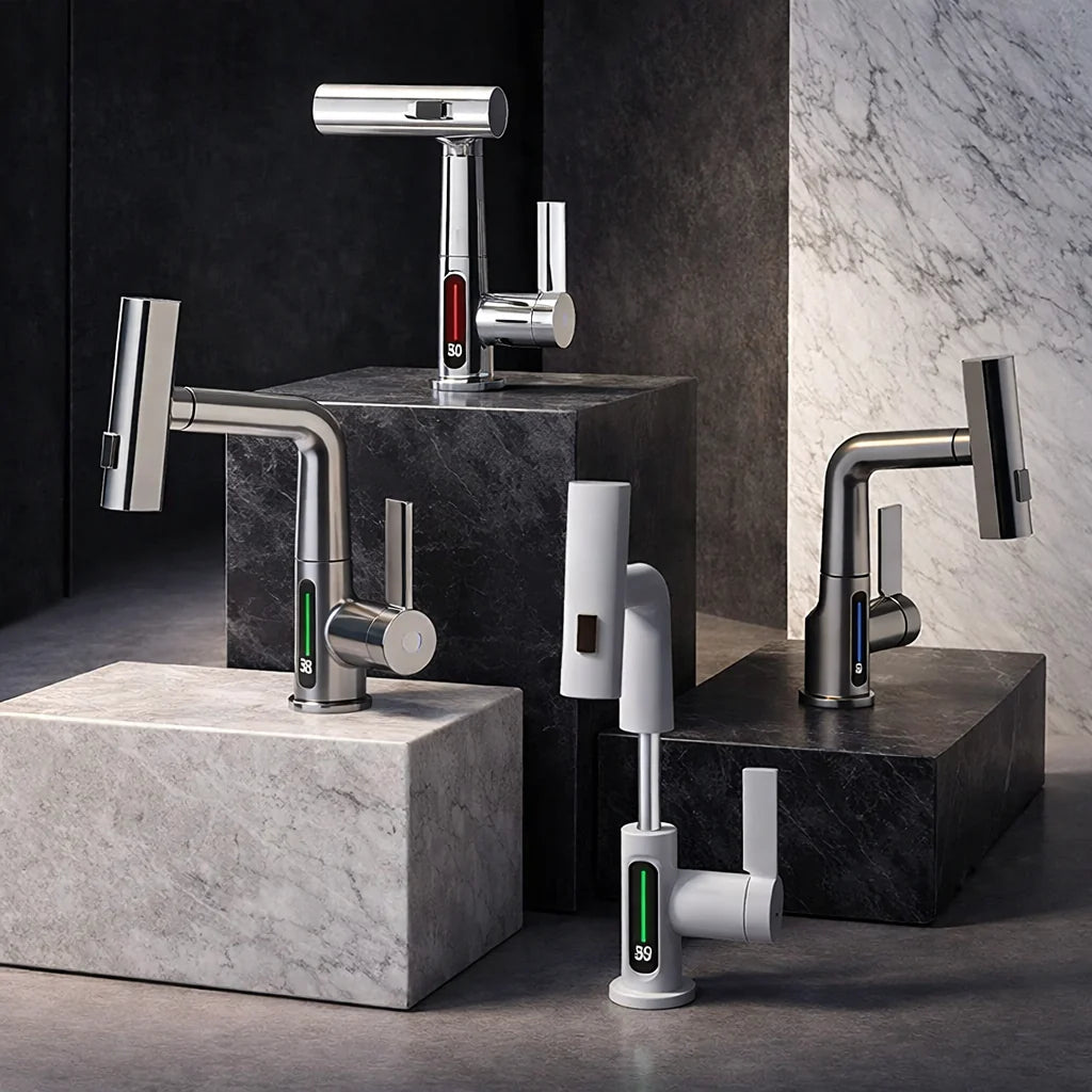 Pull-Out Kitchen Faucet with LED Temperature Display