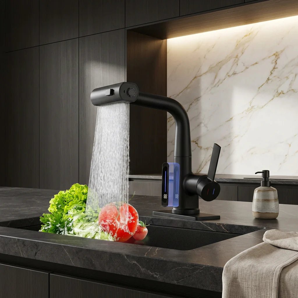 Pull-Out Kitchen Faucet with LED Temperature Display