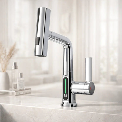 Pull-Out Kitchen Faucet with LED Temperature Display