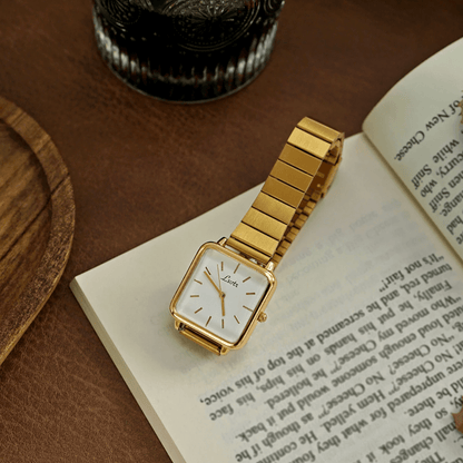 Square Quartz Watch — Gold Stainless Steel Band