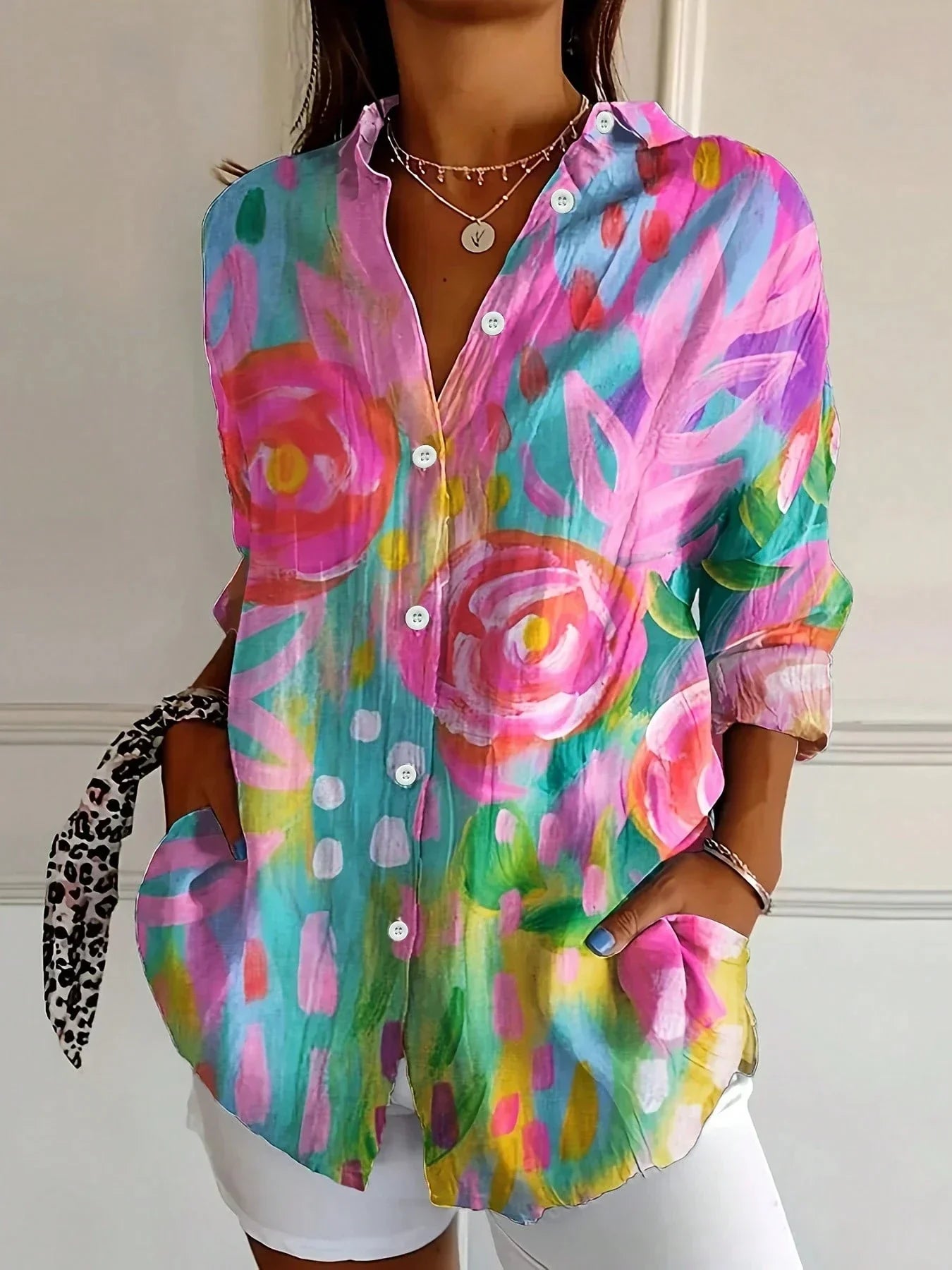 Colorful Printed Blouse with Relaxed Soft Fit