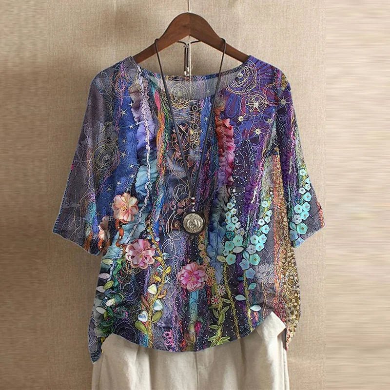 Vintage Floral Blouse with Relaxed Comfort Fit