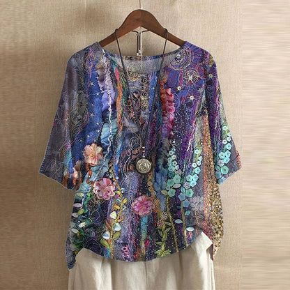 Vintage Floral Blouse with Relaxed Comfort Fit
