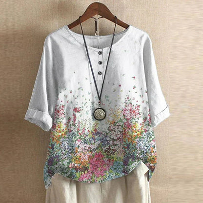 Vintage Floral Blouse with Relaxed Comfort Fit