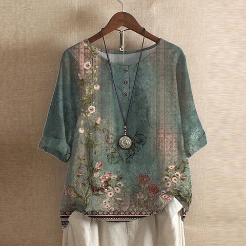Vintage Floral Blouse with Relaxed Comfort Fit