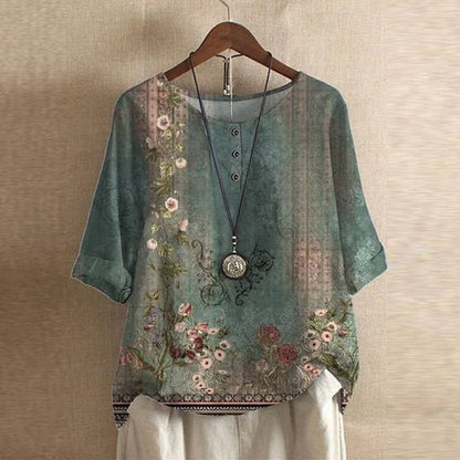 Vintage Floral Blouse with Relaxed Comfort Fit