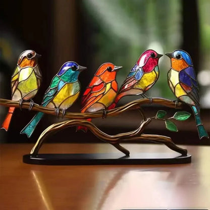 Glass Birds on Branch Desk Ornament — Colorful Decor