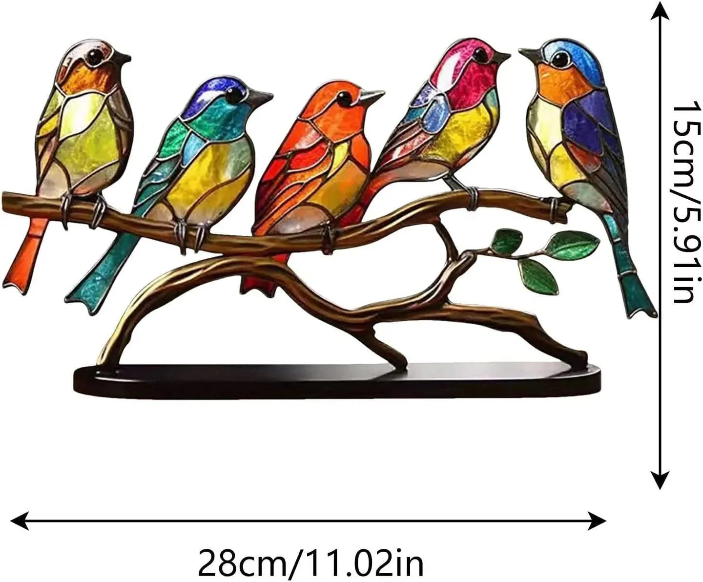 Glass Birds on Branch Desk Ornament — Colorful Decor