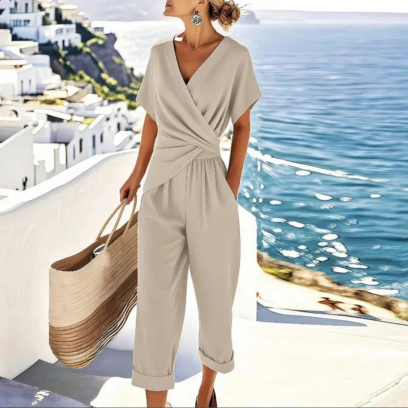 Two-Piece Set with Wrap Top and Cropped Pants