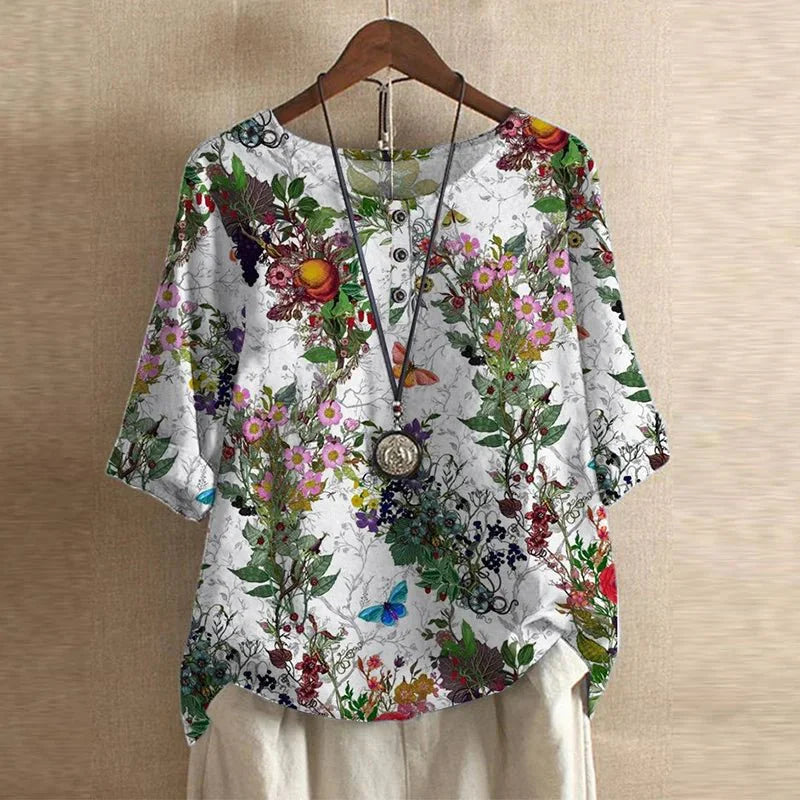 Vintage Floral Blouse with Relaxed Comfort Fit