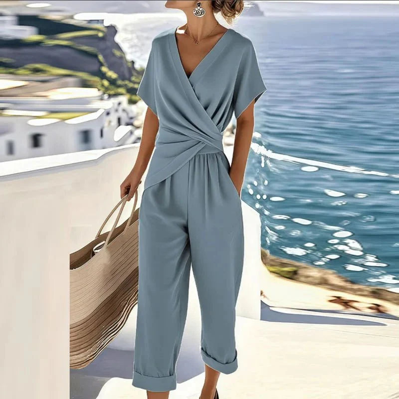 Two-Piece Set with Wrap Top and Cropped Pants