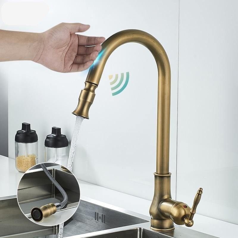 Pull-Out Kitchen Faucet — Antique Bronze Touch Sensor