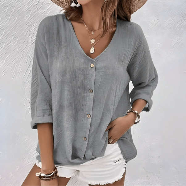Relaxed-Fit V-Neck Shirt with Button Front