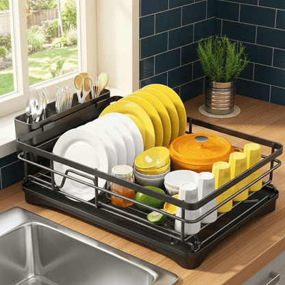 Large Steel Dish Rack — Built-In Drip Tray