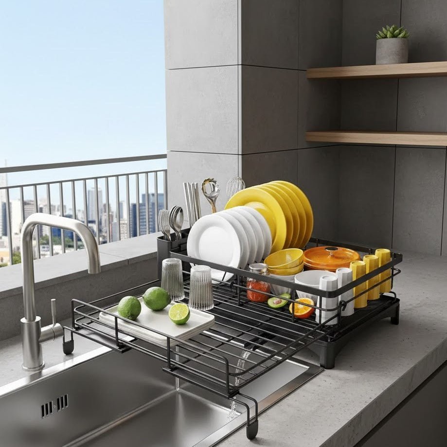 Large Steel Dish Rack — Built-In Drip Tray