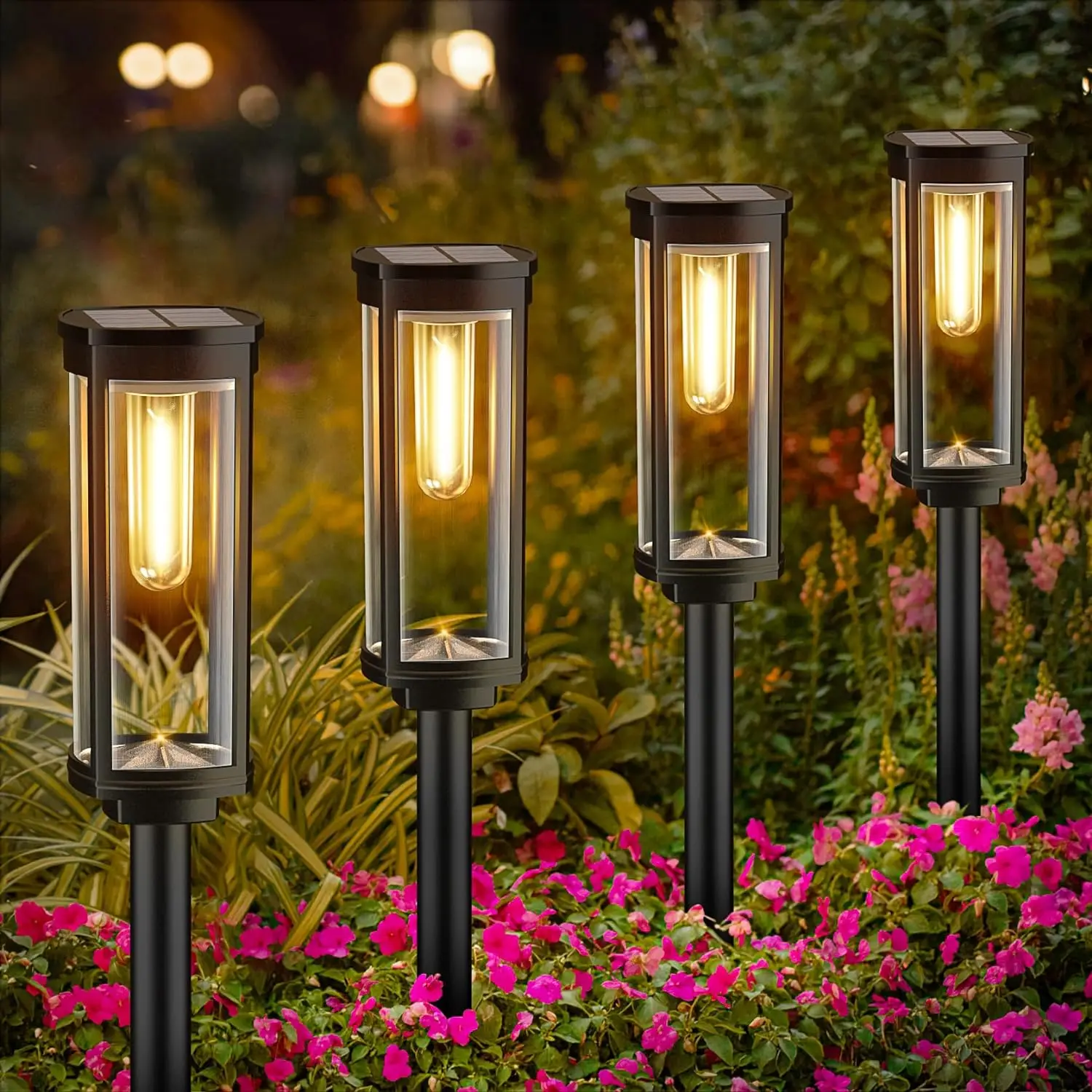 Solar Garden Lanterns — LED Pathway Lights with Glowing Glass