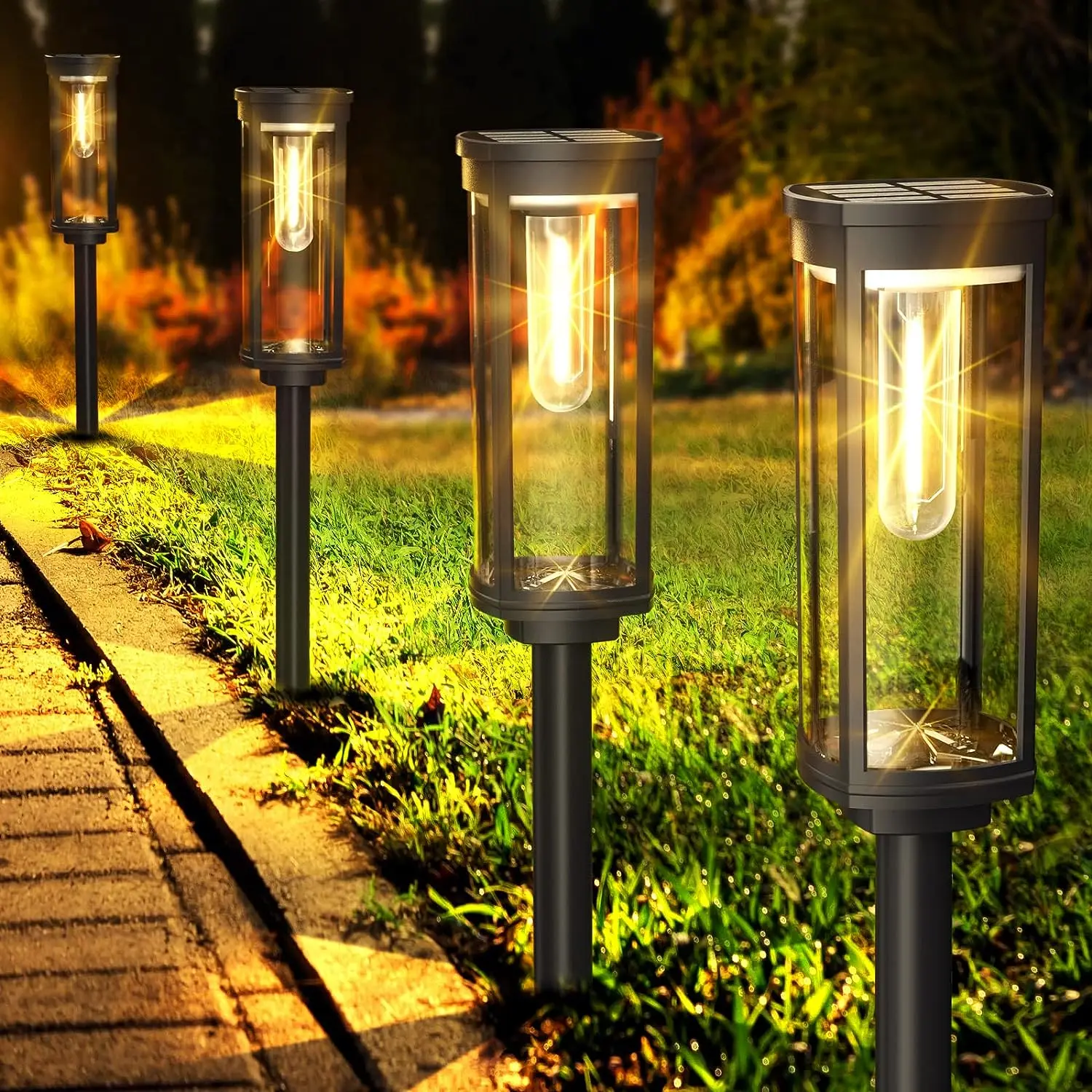 Solar Garden Lanterns — LED Pathway Lights with Glowing Glass