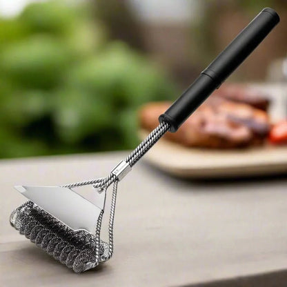 Bristle-Free Stainless Steel BBQ Brush with Wide Scraper