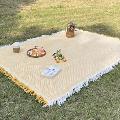 Woven Boho Picnic Blanket With Decorative Tassels