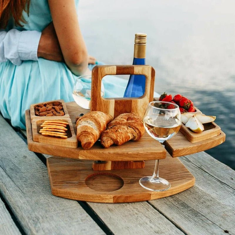 Folding Wooden Picnic Table With Bottle Holders