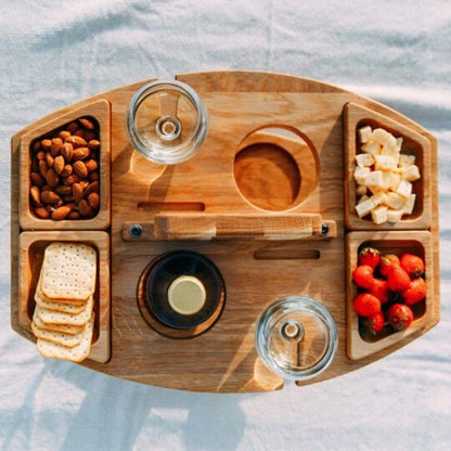 Folding Wooden Picnic Table With Bottle Holders