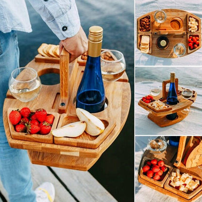 Folding Wooden Picnic Table With Bottle Holders