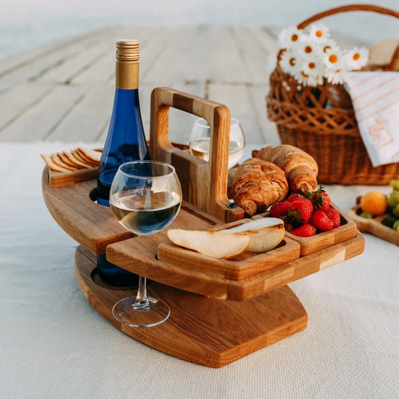 Folding Wooden Picnic Table With Bottle Holders