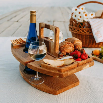 Folding Wooden Picnic Table With Bottle Holders