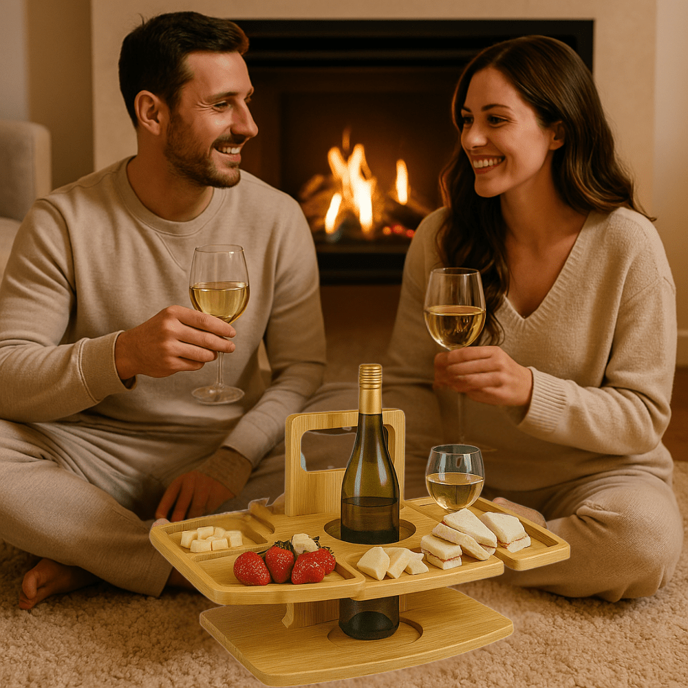 Folding Wooden Picnic Wine Table With Compartments