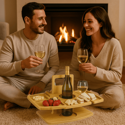 Folding Wooden Picnic Wine Table With Compartments