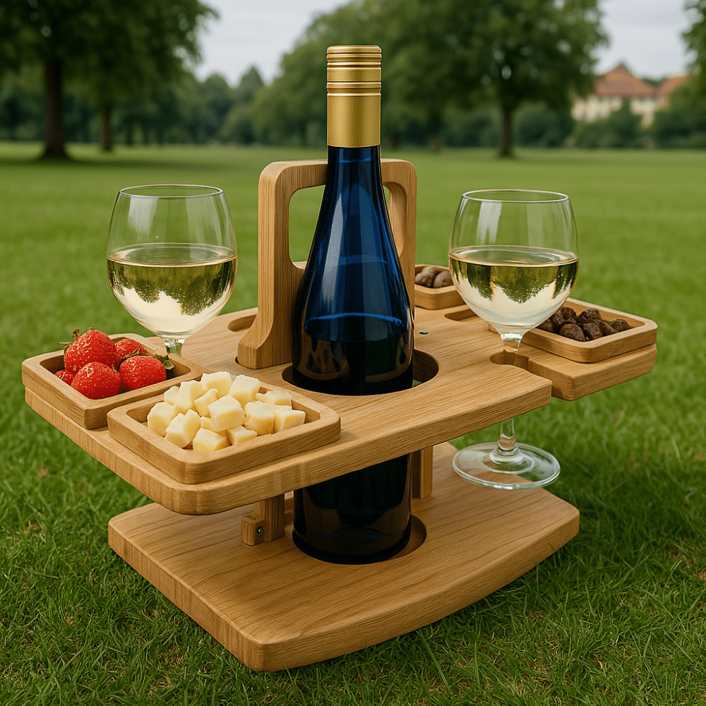 Folding Wooden Picnic Wine Table With Compartments