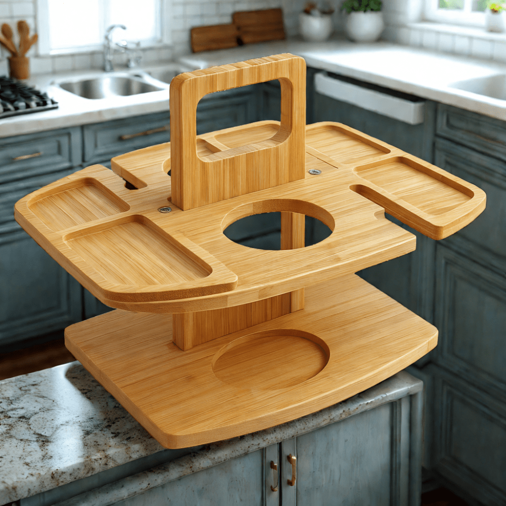 Folding Wooden Picnic Wine Table With Compartments