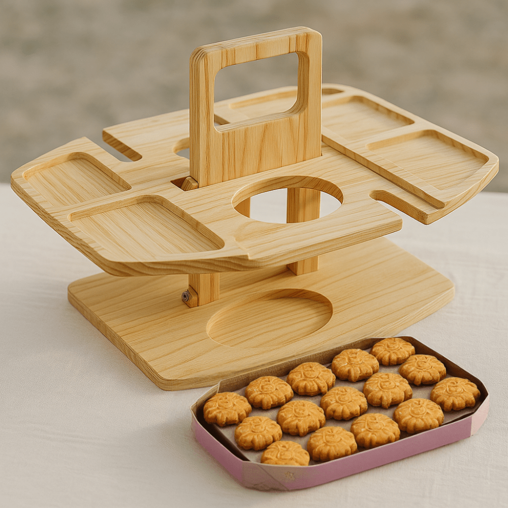 Folding Wooden Picnic Wine Table With Compartments