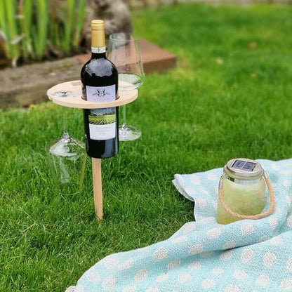 Portable Wood Picnic Table with Wine and Glass Holders