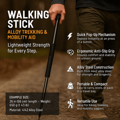 Folding Trekking Pole — Auto Pop-Up Alloy Walking Stick