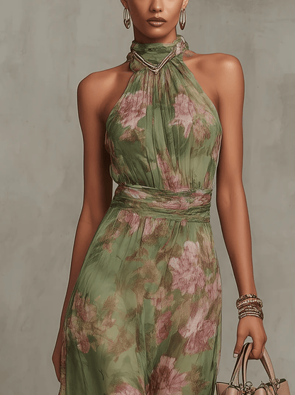 Floral Halter Maxi Dress — Breezy Summer Elegance