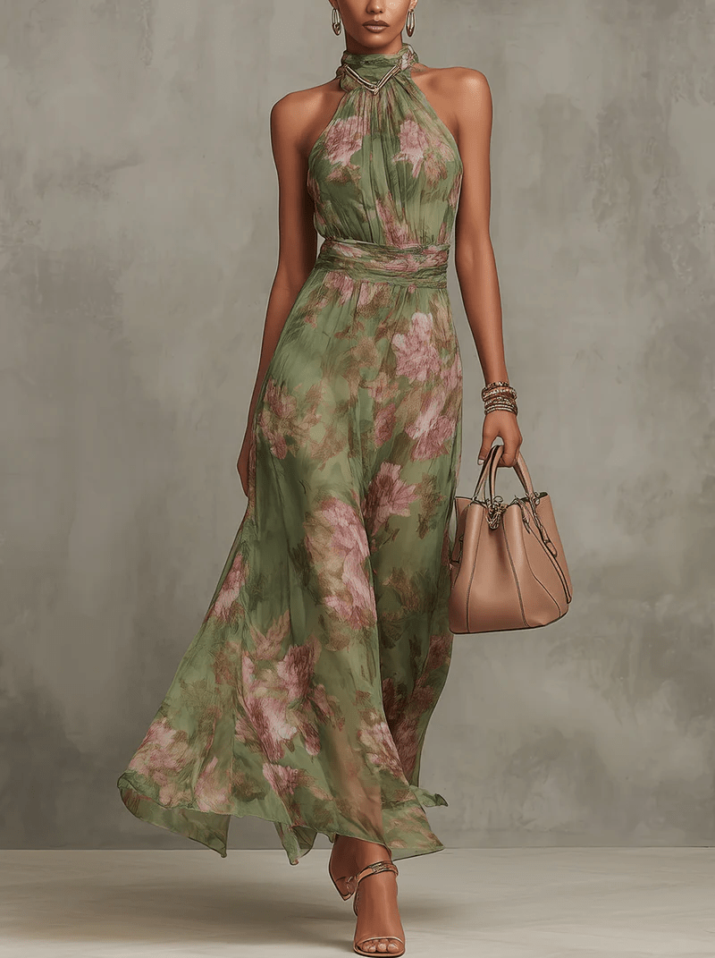 Floral Halter Maxi Dress — Breezy Summer Elegance