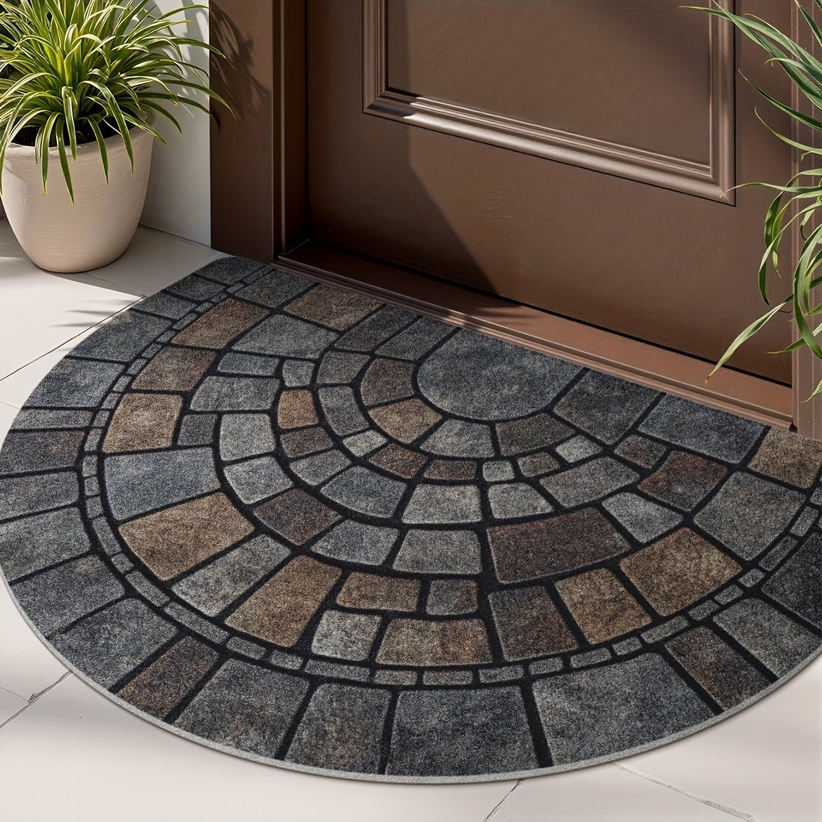 Semicircular Mosaic Doormat — Non-Slip Entrance Mat