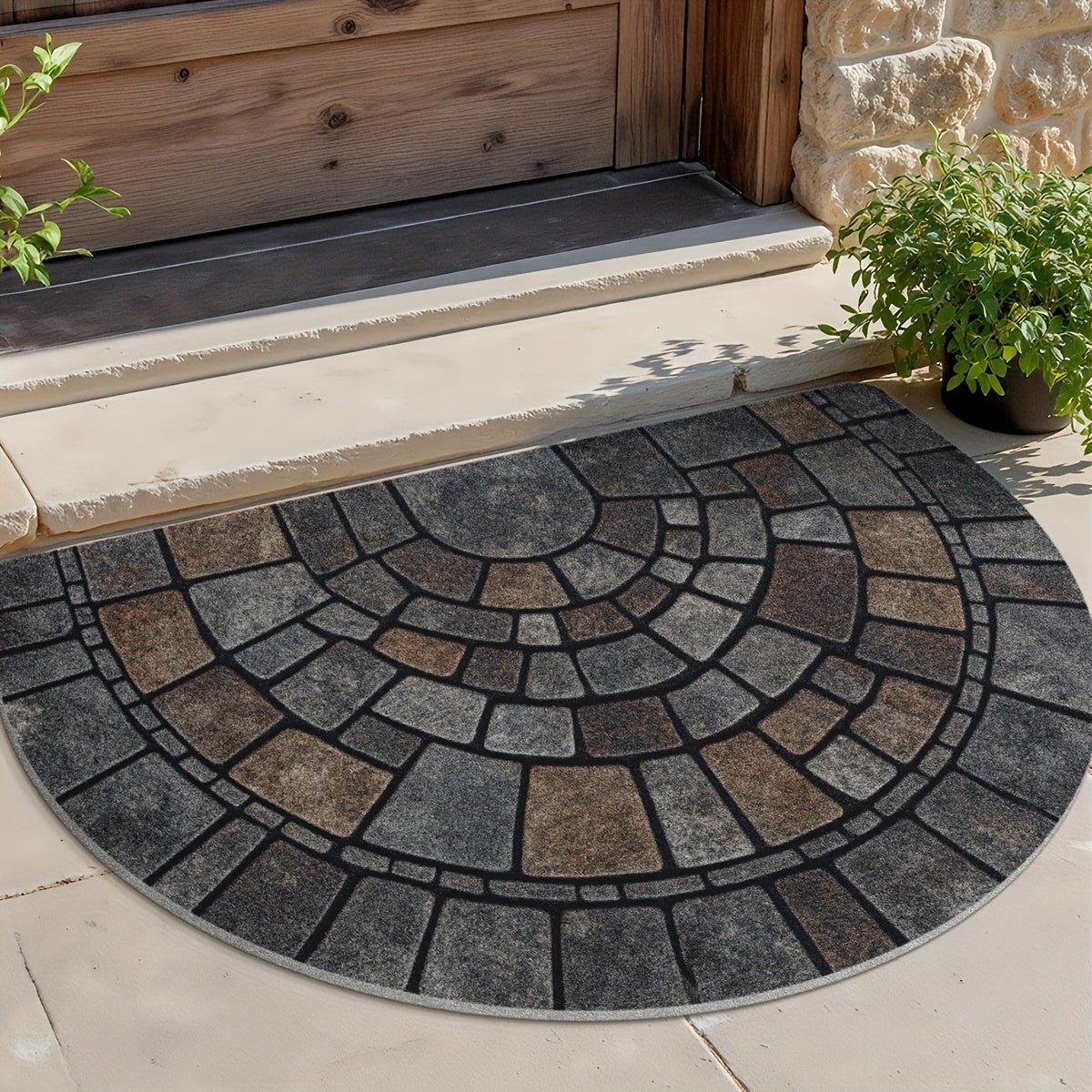 Semicircular Mosaic Doormat — Non-Slip Entrance Mat