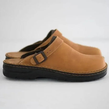 Men's Leather Clogs — Breathable with Rubber Sole