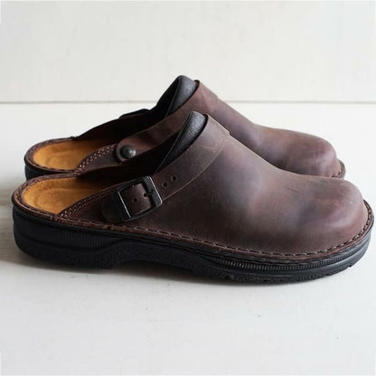 Men's Leather Clogs — Breathable with Rubber Sole