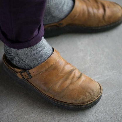Men's Leather Clogs — Breathable with Rubber Sole