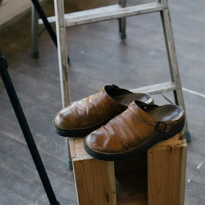 Men's Leather Clogs — Breathable with Rubber Sole