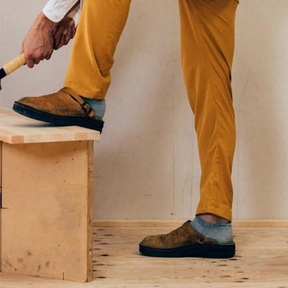 Men's Leather Clogs — Breathable with Rubber Sole