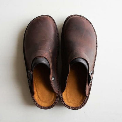 Men's Leather Clogs — Breathable with Rubber Sole