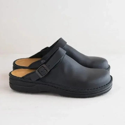 Men's Leather Clogs — Breathable with Rubber Sole
