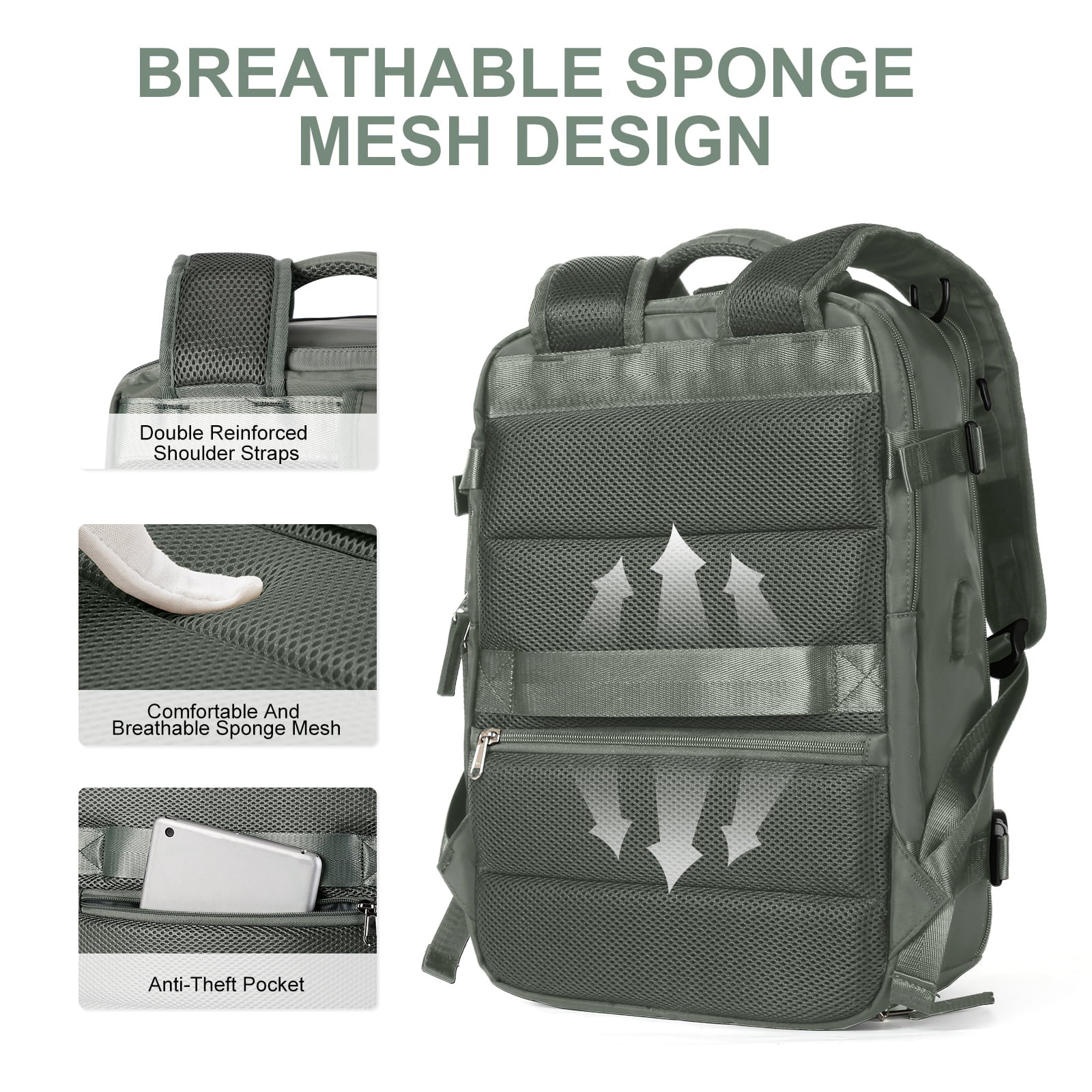 35L Women's Travel Backpack — Waterproof with USB Port