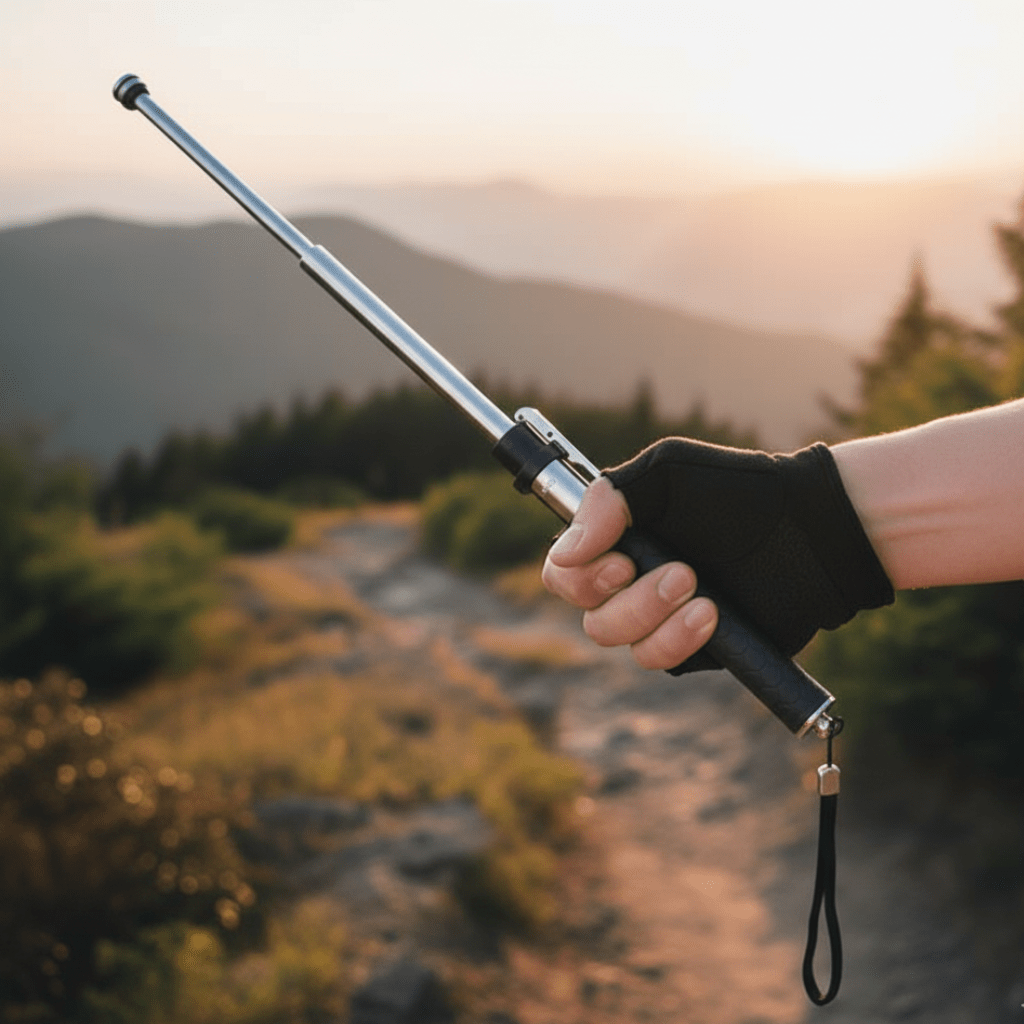 Folding Trekking Pole — Automatic Open, Non-Slip Grip