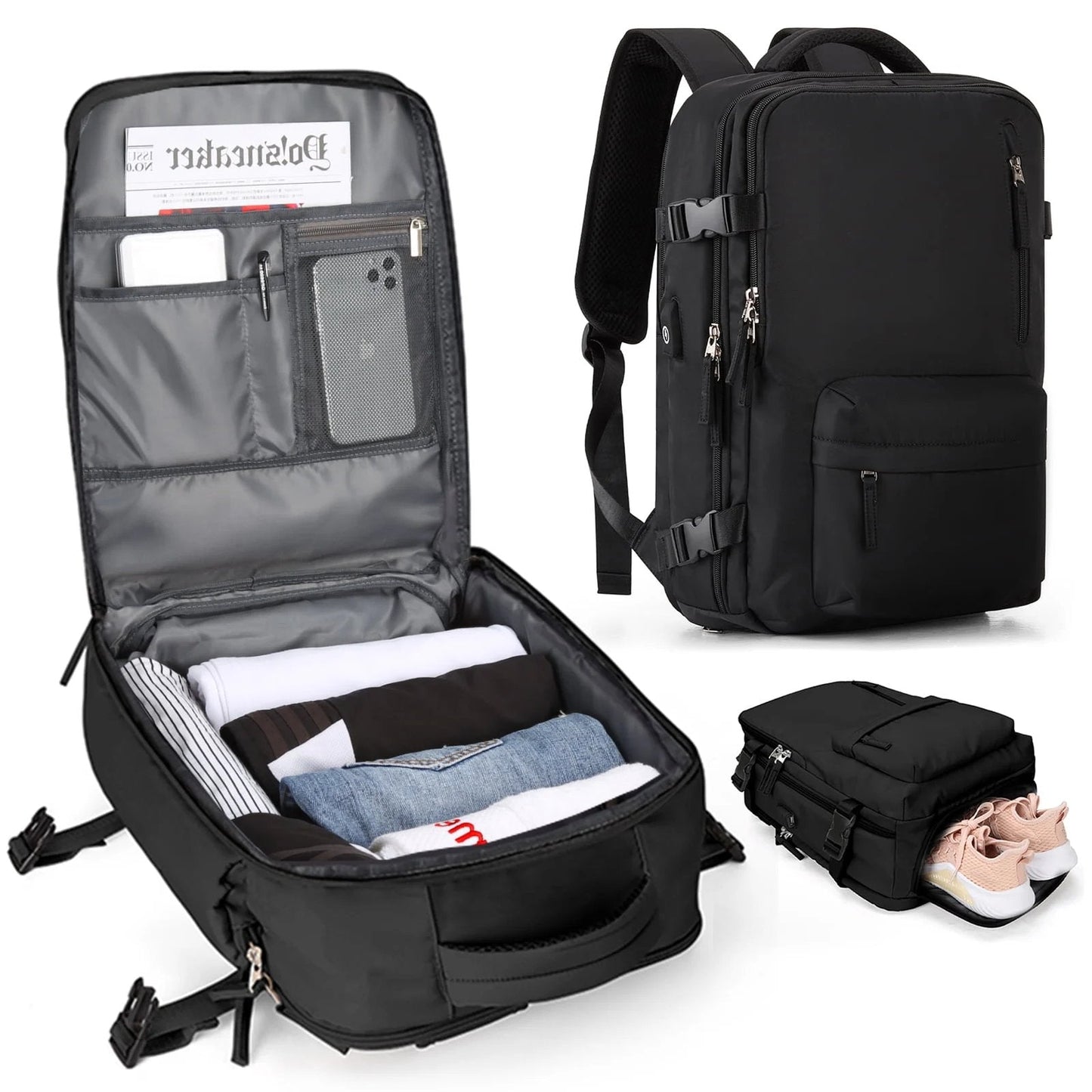 35L Women's Travel Backpack — Waterproof with USB Port